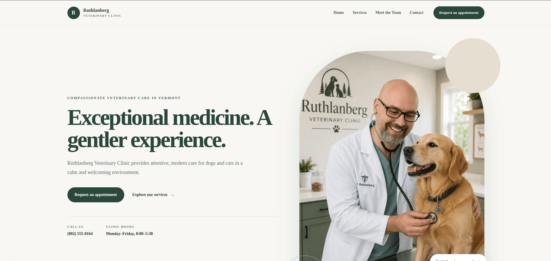 Ruthlanberg Veterinary Clinic website homepage
